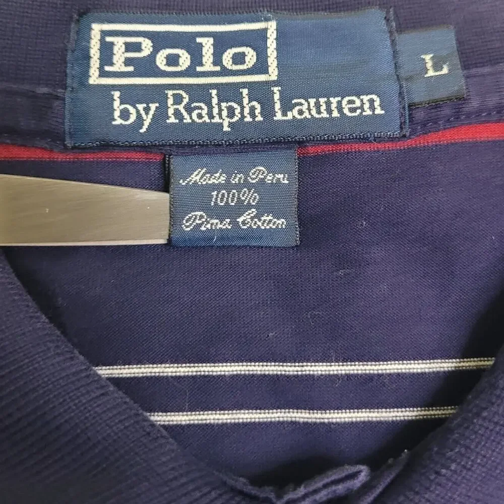 Polo Ralph Lauren Blue Stripe Polo Y2K Preppy Heritage L